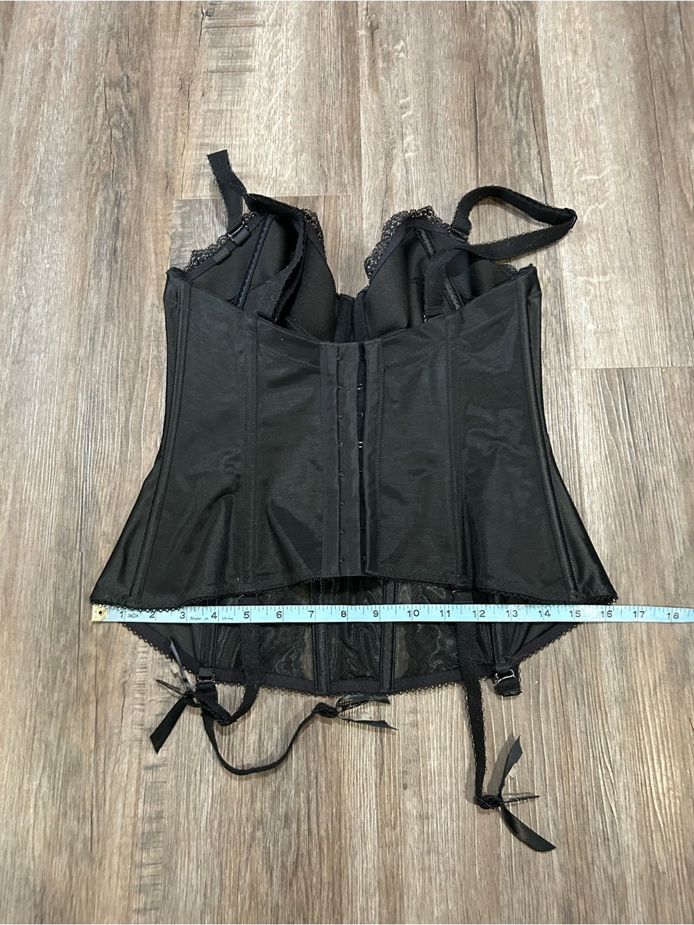 Vintage-Inspired Black Satin Lace Corset Top with Garter Straps Elomi Sz 34F - Picture 15 of 15